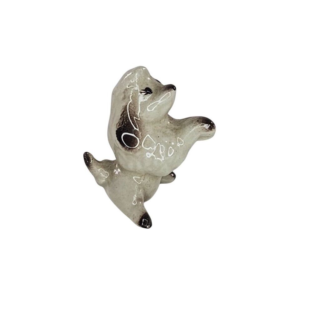 Vintage Grey Poodle Puppy Dog Miniature Ceramic Figurine Begging *Chip*